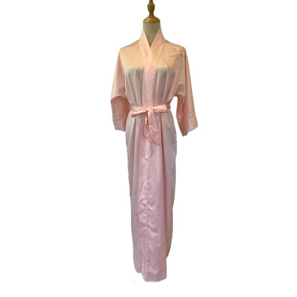 Vintage Pink Kimono Ladies Robe Unbranded Belted Flowers Old Hollywood - Picture 1 of 6